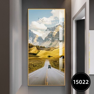 进玄关画现代轻奢玄关装饰画北欧风景竖版巨幅挂画1502290*180尊贵黑框LB(棉麻油画布+金属边框+高透玻璃)晶