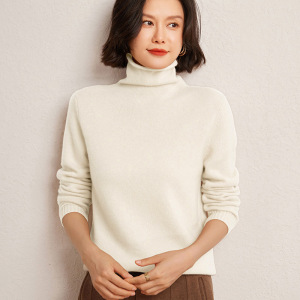 秋冬新款宽松套头羊绒针织衫纯色堆堆领羊毛打底衫女士内搭毛衣