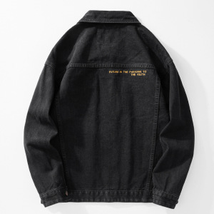 |秋季牛仔外套男高级感刺绣经典百搭黑色显瘦大码牛仔夹克