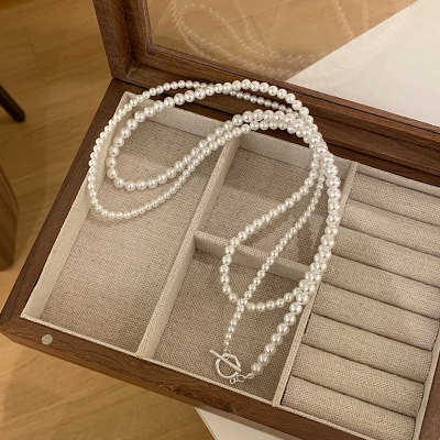 施家珍珠纯银项链高级感轻奢小众长款毛衣链大气高档时尚配饰送女朋友老婆情人节七夕生日礼物