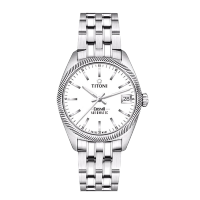 梅花Titoni手表女宇宙系列自动机械女士腕表33.5mm钢带白盘