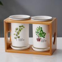 北欧筷子篓陶瓷筷子架家用沥水厨房筷子筒勺子收纳置物架筷盒 敬平 百叶草[竹木款]筷笼