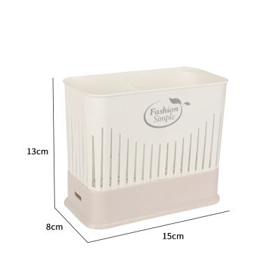 家用沥水筷子盒防尘带盖筷子笼筷子勺子收纳盒厨房餐具分格筷子筒 敬平 0384卡其筷笼1个装