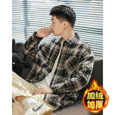[3件8.5折101.9元,叠加优惠券]唐狮衬衫男长袖加绒格纹长袖衬衫秋装年新款男衬衣男长袖衬衫