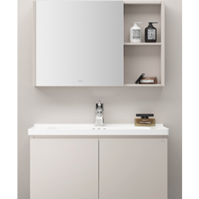 浪鲸浴室柜洗手盆柜组合陶瓷一体盆奶油风卫生间洗脸盆柜组合洗漱台 珍珠白储物镜柜