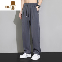 YANXU黑色裤子男士夏季薄款潮牌宽松百搭束脚卫裤冰丝垂感休闲长裤