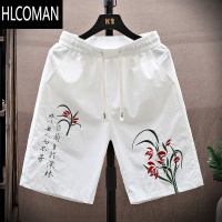 HLCOMAN国潮刺绣短裤男夏季冰丝速干五分休闲裤子男青少年新中式国风中裤