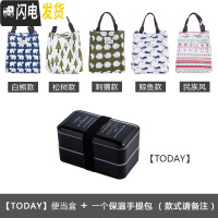 三维工匠 日式简约便当盒双层分隔健身饭盒微波炉上班族学生午餐盒 TODAY款+保温提袋(花色请备注)