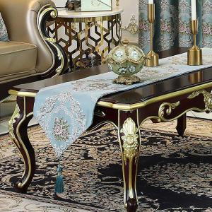 家柏饰(CORATED)欧式茶几桌旗餐桌装饰布长条长方形桌布布艺茶台沙发几电视柜 花柒蓝色桌旗 32*180cm