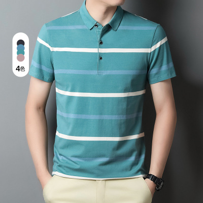 夏季新款男士韩版条纹翻领时尚短袖POLO衫潮网红同款百搭有型上衣