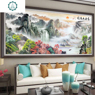 十字绣2019新款线绣客厅大幅风景山水画富春山居图2020自己绣手工封后大格四股绣235*100CM丝线印花