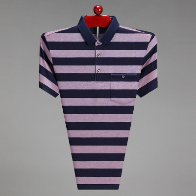 春夏男士短袖T恤简约条纹翻领青年休闲透气时尚薄款新疆棉男装