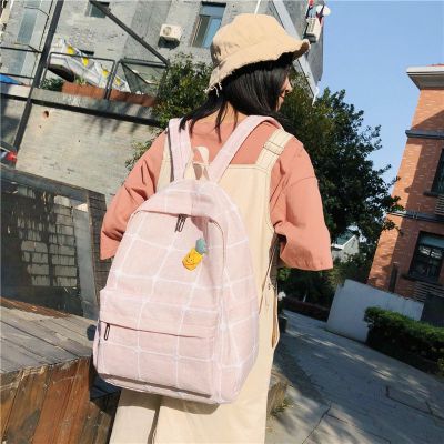 派尼美特古着感少女书包韩版简约初中高中学生格子双肩包女可爱小清新背包