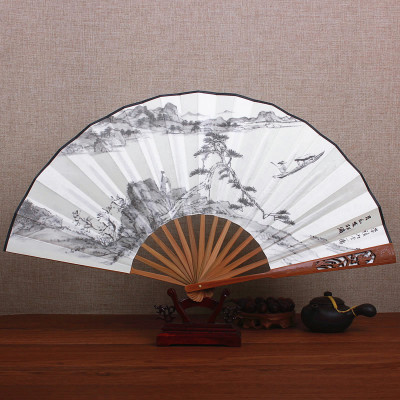纳爱家(naaijia)扇子雕刻镂空丝绸绢扇送礼物中国风扇子男士古风折扇-黑竹-江边渡船