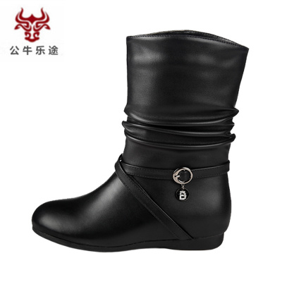 公牛乐途马丁靴短靴女平底冬季2020年新款妈妈冬鞋加绒短筒皮靴子