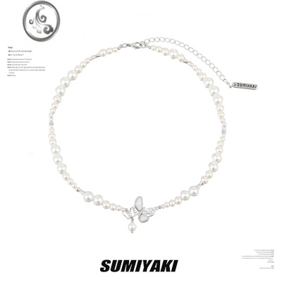 JiMi清冷感蝴蝶 双生蝴蝶春夏珍珠项链女时尚百搭精致锁骨链