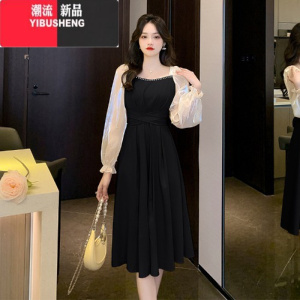 YIBUSHENG法式雪纺连衣裙子女装早春季2023年新款长袖气质小香风小个子