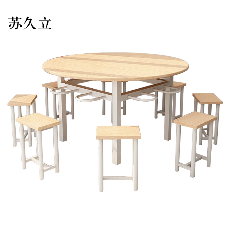 苏久立餐桌学校食堂小吃店快餐桌椅饭堂橡木色圆桌1200*750[含椅]