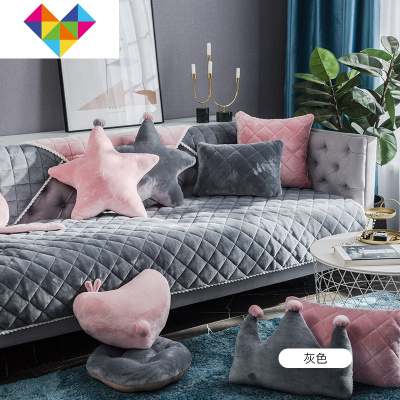 沙发垫四季通用北欧简约防滑毛绒沙发巾靠背巾沙发罩套加厚坐垫毯水晶绒-灰色45cm直径圆御蓝锦