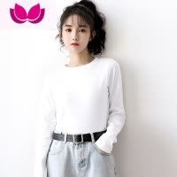 七斓2023新款蓝色长袖t恤女打底衫体恤内搭叠穿简约百搭上衣