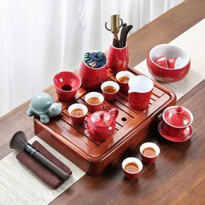 家柏饰(CORATED)实木小型茶盘泡茶功夫茶具家用哥窑套装简约小茶台储水式茶托