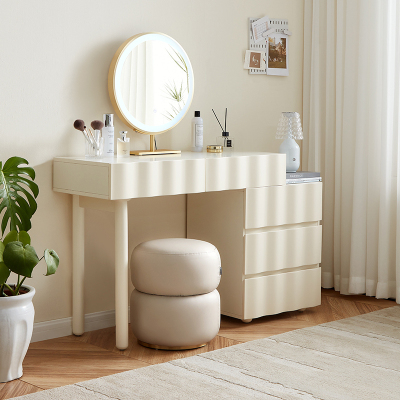 全友家居奶油风梳妆台宽大台面实木桌腿三色妆镜轻奢化妆桌妆台凳