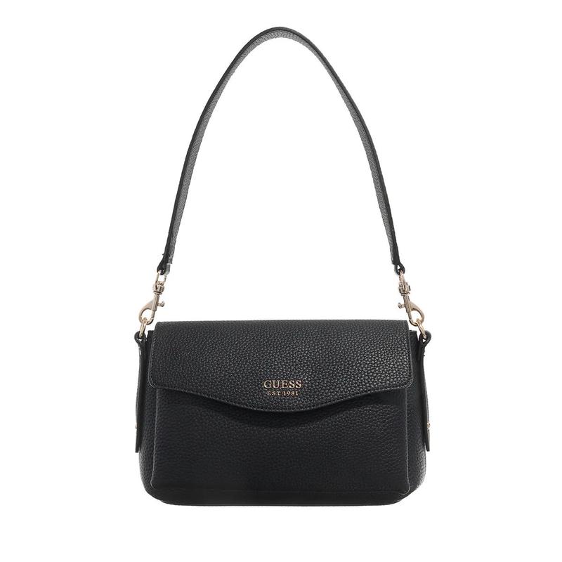 GUESS单肩斜挎包黑色合成皮革磁扣简约通勤女包 detachable strap大容