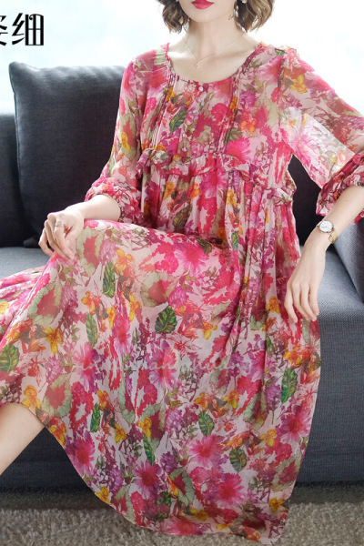 迪鲁奥(DILUAO)授权店铺大码阔太太贵妇人雪纺连衣裙高端高贵洋气夫人秋天套装女裙两件套 图片色