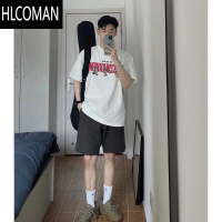 HLCOMAN美式复古高街字母短袖T恤男夏季百搭个性潮牌情侣宽松小领口上衣