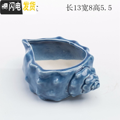 三维工匠少女心创意个性中大号口径拇指好看的多肉植物花盆器陶瓷 蓝色螺盆 中等花盆容器