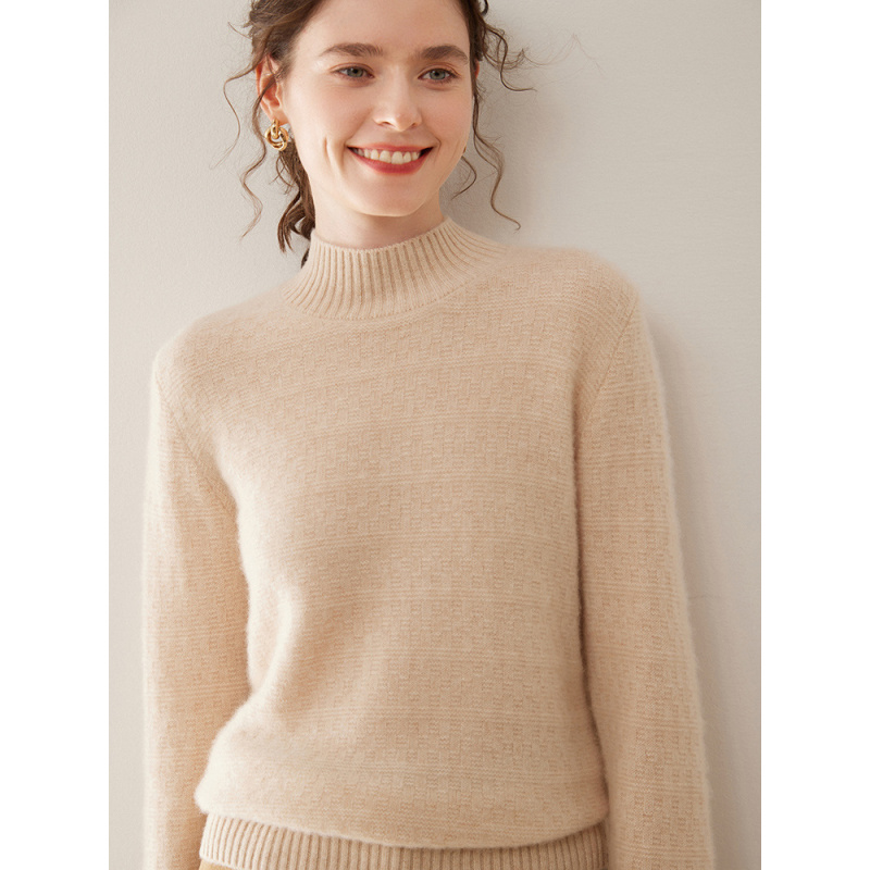 半高领山羊绒针织打底衫女长袖宽松时尚百搭舒适柔软亲肤保暖内搭