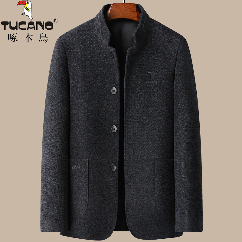 啄木鸟爸爸秋装毛呢外套秋冬季中老年夹克男士呢子商务上衣50岁60