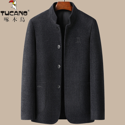 啄木鸟爸爸秋装毛呢外套秋冬季中老年夹克男士呢子商务上衣50岁60