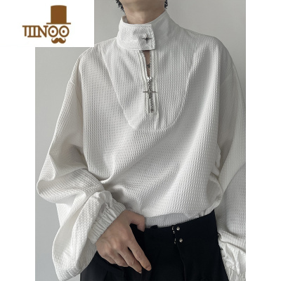 YANXU华夫格高领卫衣男2023秋季新款潮牌半拉链设计感美式hiphop上衣服