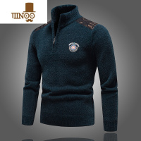 YANXU加绒加厚半高领拉链套头毛衣男潮流休闲针织打底衫帅气毛线衣