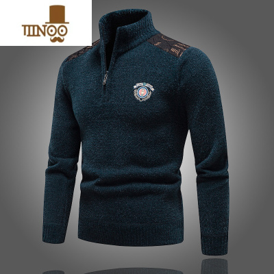 YANXU加绒加厚半高领拉链套头毛衣男潮流休闲针织打底衫帅气毛线衣