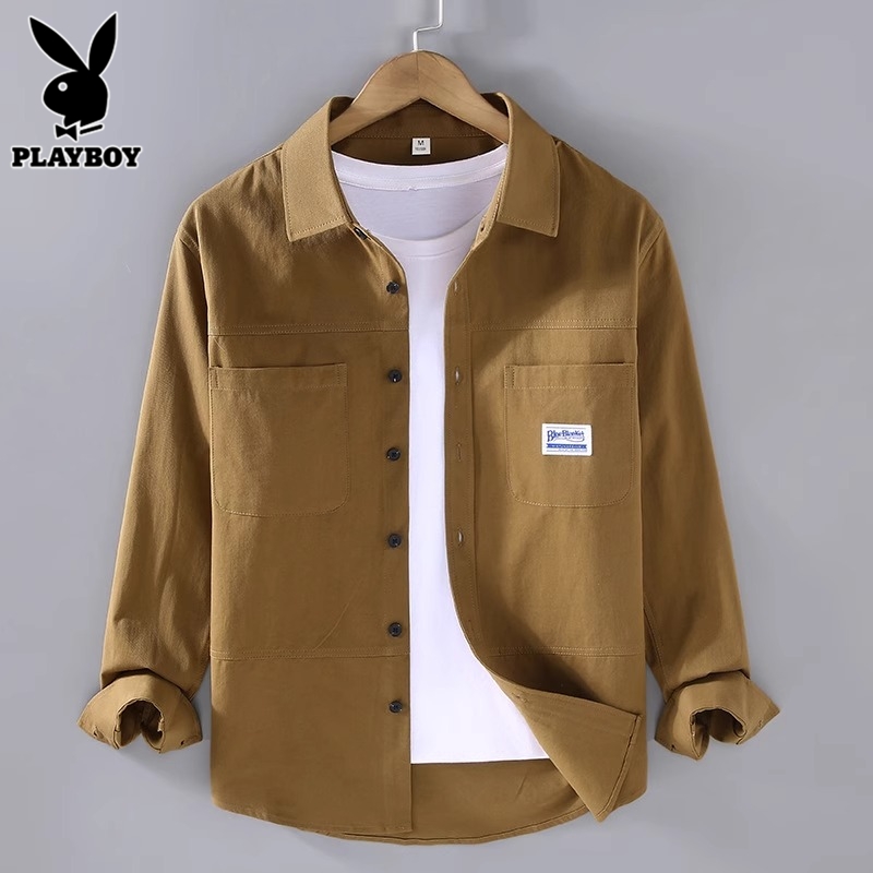 花花公子长袖衬衫男士上衣服春秋季新款纯棉休闲工作服衬衫外套男款