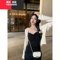 YIBUSHENG大码微胖法式吊带粉色遮肚子显瘦连衣裙小众设计胖MM收腰甜辣裙子
