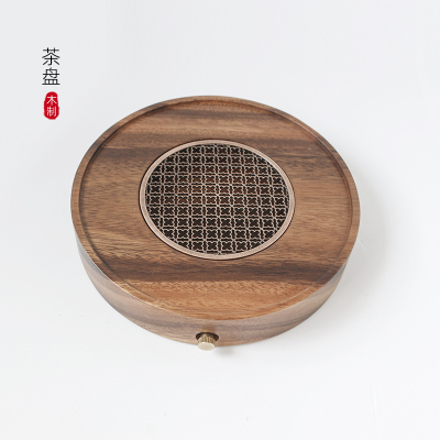 MULTIPOTENT南美胡桃木茶盘茶托功夫茶具托盘家用小茶盘福缘圆形干泡