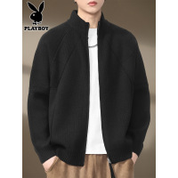花花公子针织开衫男士秋季新款纯色休闲线衣宽松立领毛衣外套男潮