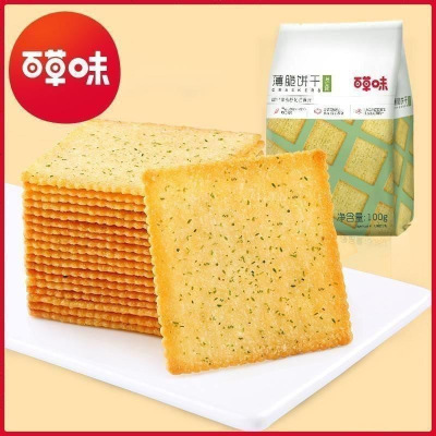 任选百草味-薄脆饼干100g-办公室休闲代餐海苔咸味零食小包装海苔味100g