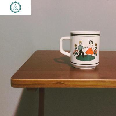 韩国小众复古印花ins马克杯跳舞陶瓷杯牛奶早餐杯vintage封后