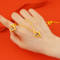 越南沙金新款爱心项链2023镶钻戒指两件套镀24k金久不掉色首饰女送女朋友老婆情人节七夕生日礼物