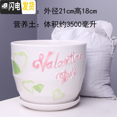 三维工匠特大号花盆陶瓷简约吊兰创意绿萝家用阳台多肉花盆带托盘 56005粉特大号+土 特大花盆容器