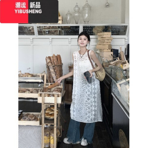 YIBUSHENG设计感蕾丝镂空背心连衣裙女装季开叉叠穿罩衫A字裙子 罩衫 均码