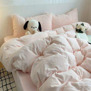 ins少女心全消光牛奶绒四件套床品冬季加厚珊瑚绒花被套三件套4