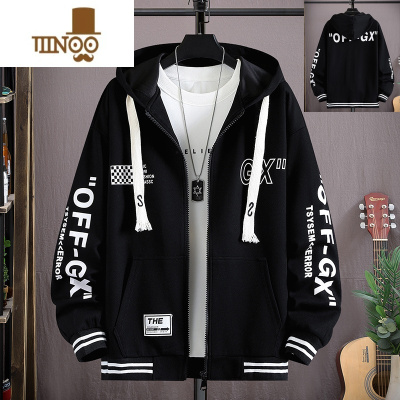 YANXU开衫连帽卫衣男青少年帅气学生男装初中高中生宽松潮牌装