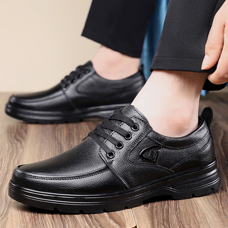 头层牛皮男鞋秋季新款休闲皮鞋子真皮软底舒适系带爸爸鞋男士单鞋