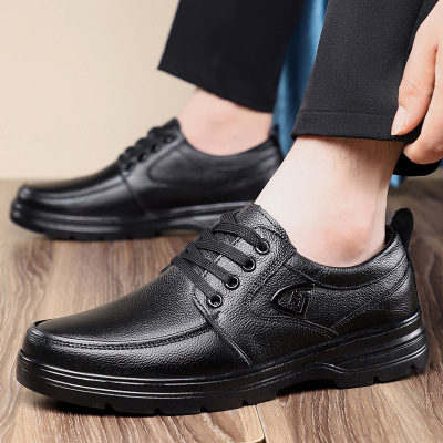 头层牛皮男鞋秋季新款休闲皮鞋子真皮软底舒适系带爸爸鞋男士单鞋