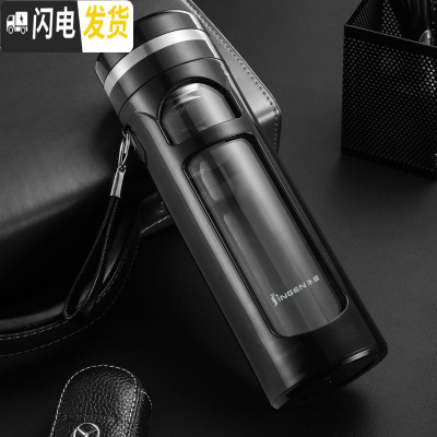 三维工匠双层透明玻璃水杯便携带盖防摔男女学生家用大容量水杯泡茶杯玻璃杯